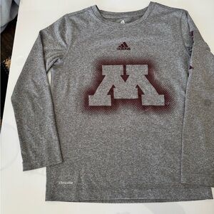 Adidas u of mn Gopher logo Heather Gray Long Sleeve with Maroon Graphic